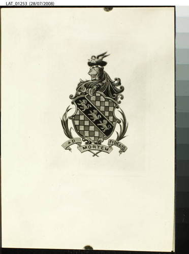 Coat of arms page from Harry Chandler tribute book