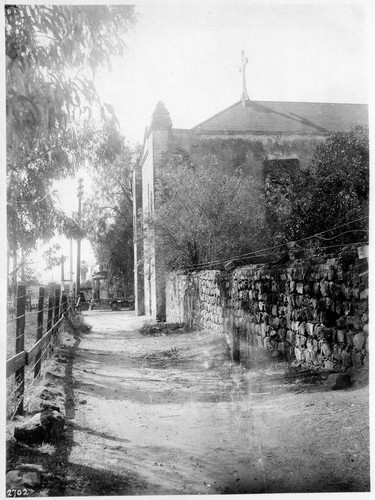 San Gabriel Mission East front from walk to Cemetery