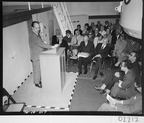 Willis H. Shapley addressing guests at the dedication of the 60-inch telescope, Palomar Observatory