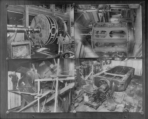 Composite of 4 images of shop operations at Fore River Shipyard, Quincy, Mass