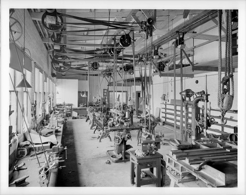 Interior of Mount Wilson Observatory's machine shop, Pasadena