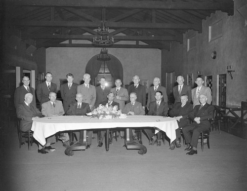 Group photograph of Mount Wilson Observatory staff members at Harld Babcock's retirement banquet
