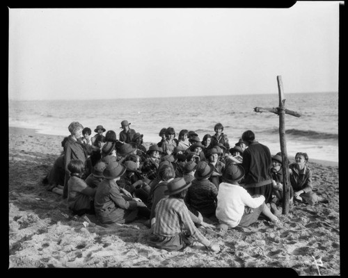 Group on the beach at Santa Monica Girl Scout camp