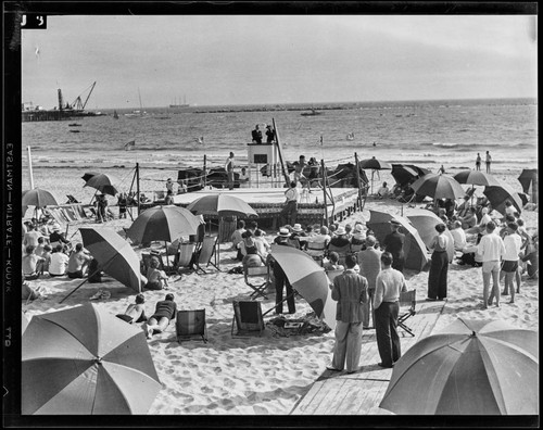 Boxers in boxing ring on the beach, Santa Monica Athletic Club