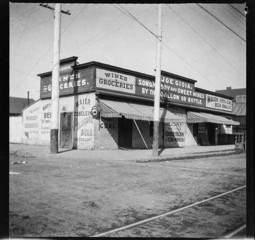 Joe Gioia grocery store at Alpine and Buena Vista streets, Los Angeles