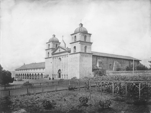 Mission Santa Barbara, main front from vineyard