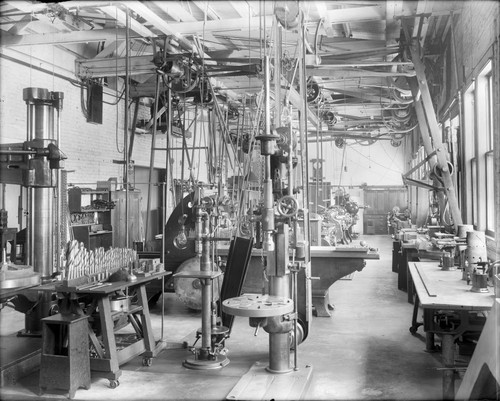 Interior of Mount Wilson Observatory's machine shop, Pasadena