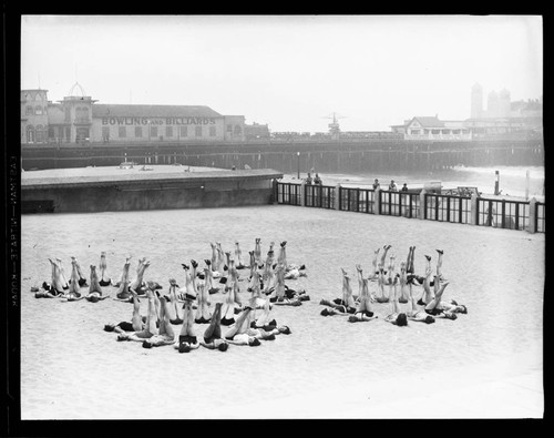 Exercise class on the beach at the Deauville Club in Santa Monica