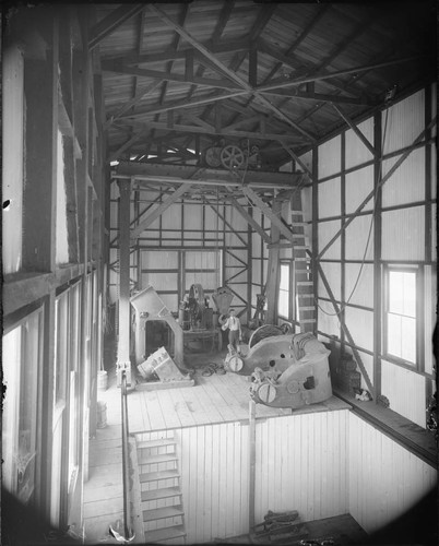 Portions of the mount for the 60-inch telescope, in the workshop at Mount Wilson Observatory's Pasadena location