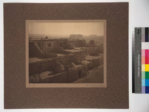 Terraced Houses. Acoma. Enchanted Mesa in distance