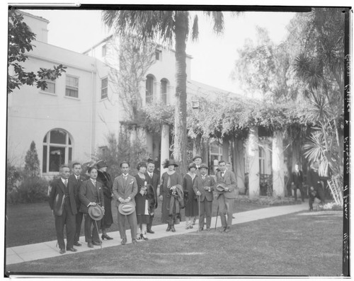 Japanese Prince and Princess with a group, Vista Del Arroyo Hotel, 125 South Grand, Pasadena. November 20, 1925