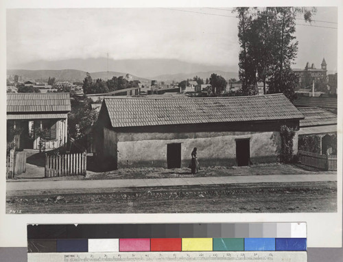 Women in front of an adobe in Sonoratown, eastside of Sunset, ca. 1900