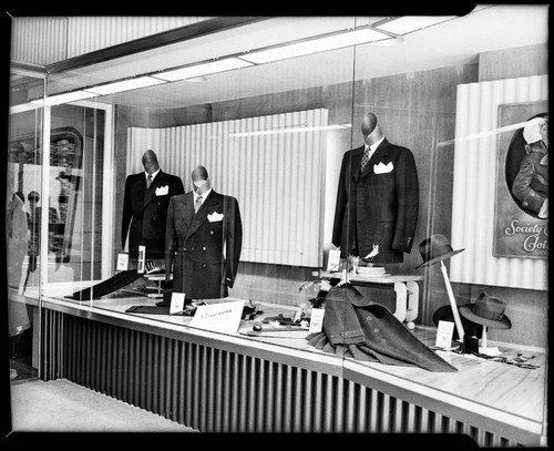 Store window display of men's suits, Corrine Griffith Shop, Beverly Hills