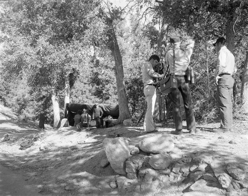 Filming of a recreation of Michelson's velocity of light experiments, Mount Wilson