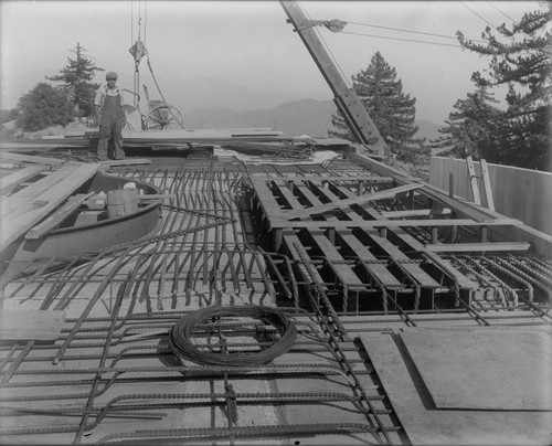 Installation of reinforcing rods in the floor of the observatory dome floor, Mount Wilson Observatory