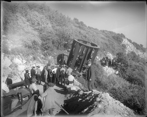 Main section of the 100-inch telescope tube in transit to Mount Wilson Observatory