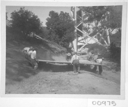 Construction of a shed, near the tower on Mount Wilson