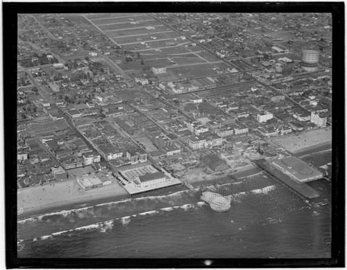 Aerial detail of remains of Pickering and Lick Piers in Ocean Park, Santa Monica, California