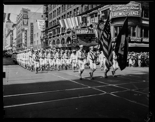 July 4th military parade on Broadway, Los Angeles, California