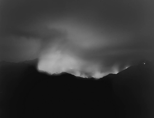 Night photograph of a forest fire in the west fork of the San Gabriel River