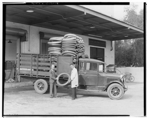 Sears, Roebuck and Company, unloading tires, 530 East Colorado, Pasadena. 1931