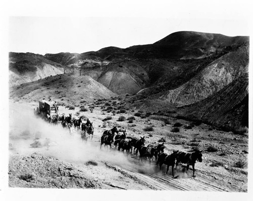 Twenty mule team hauls borax to railroad