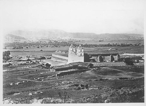 Mission Santa Barbara showing Indian quarters and surrounding country