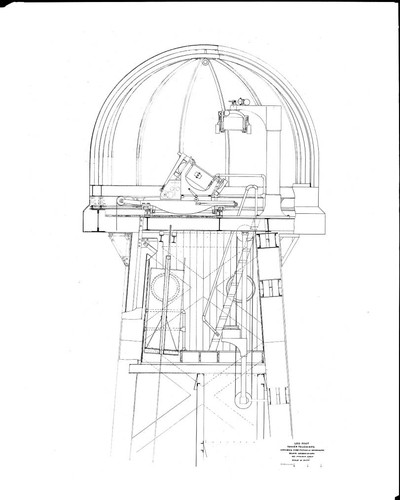 Structural drawing of the upper end of the 150-foot tower telescope and dome, Mount Wilson Observatory