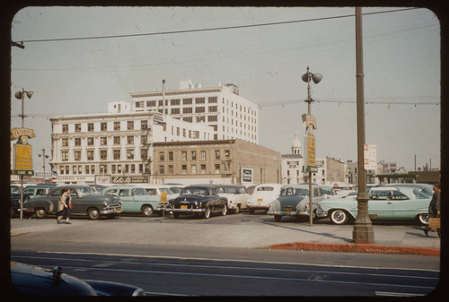 Spring Street buildings across a parking lot