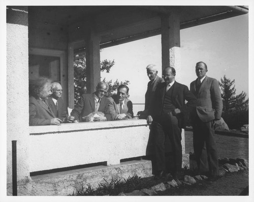 Scientists on the Monastery porch, Mount Wilson Observatory