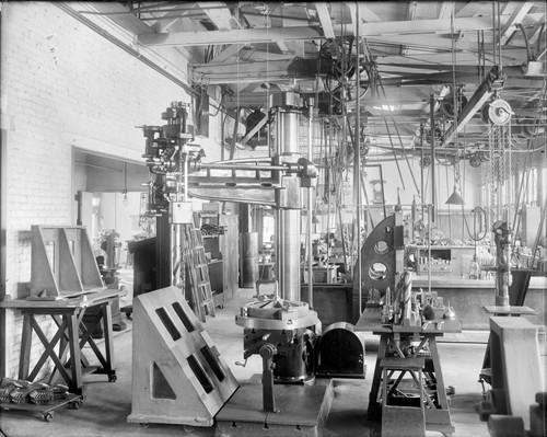 Interior of Mount Wilson Observatory's machine shop, Pasadena