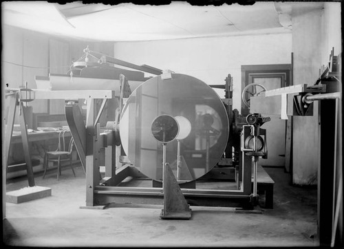 Silvered 60-inch mirror, on edge, with smaller test mirror in front