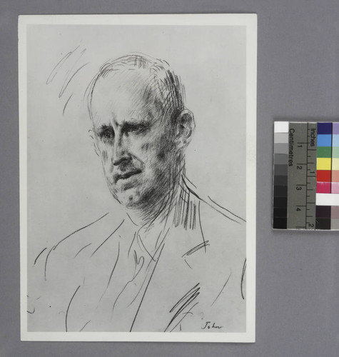 Photograph of a portrait of Sir Arthur Stanley Eddington, drawn by Augustus John