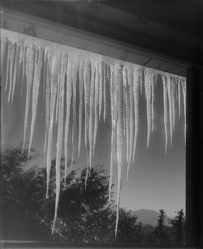 Icicles hanging from a roof line, Mount Wilson