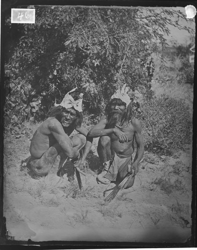 Two Nevada old Paiutes in summer dress, 1873