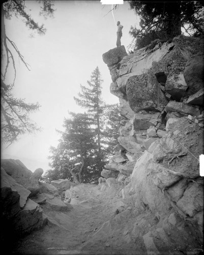 Steep bank of rocks along a trail on Mount Wilson, with Ferdinand Ellerman