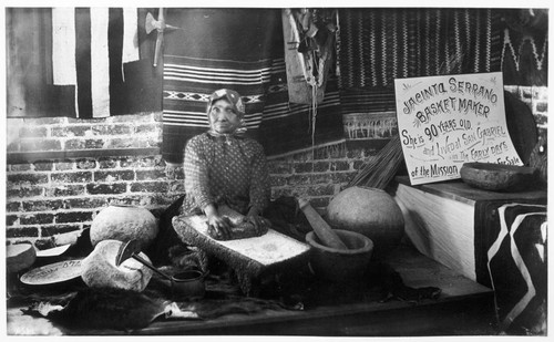 Indian woman Jacinta Serrano, basketmaker, Mission San Gabriel