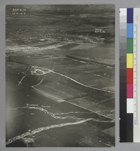 Aerial view of an unidentified location, with trenches, during World War I