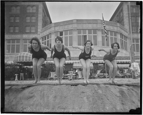 Casa del Mar Swim Team in front of club, Santa Monica, California