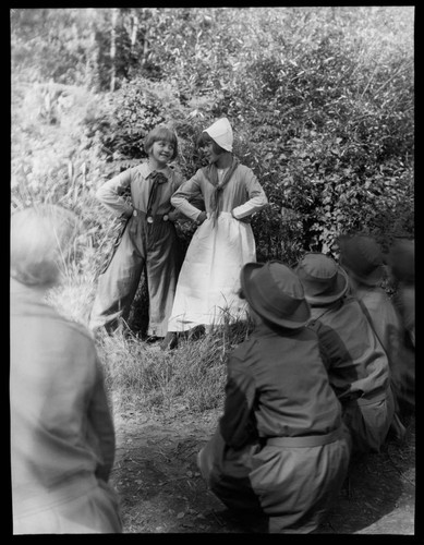 Two Girl Scouts performing a skit at Santa Monica Girl Scout camp