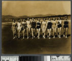 Group of women walking on the beach in swim suits, Santa Monica