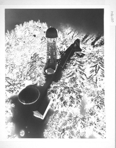 Negative print of the 60-foot telescope tower and Snow telescope, Mount Wilson Observatory