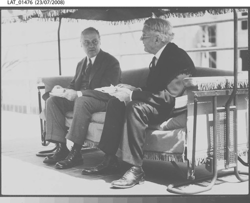 Oscar Lawler and Harry Chandler lunch following cornerstone laying at the Times building