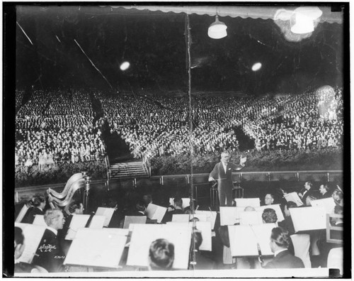 Glass negative copy of orchestra and audience