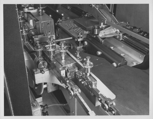 B' ruling engine, close up of the cam wedge, at the Hale Observatories machine shop, Pasadena