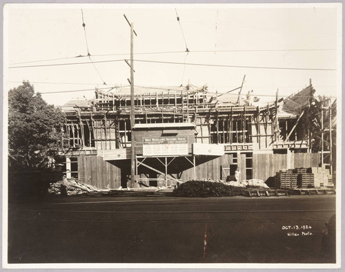 Construction view of Grace Nicholson's Treasure House, Oct. 13, 1924