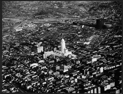 Los Angeles City Hall district from Fifth and Hill