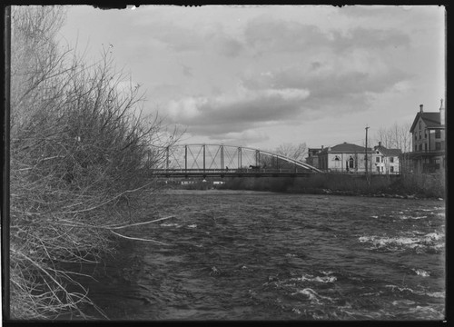 Truckee River and old Truckee Bridge, with Riverside Inn on the right, Reno, Nevada