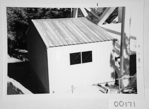 Construction of a computer room addition at the base of the 150-foot tower telescope, Mount Wilson Observatory