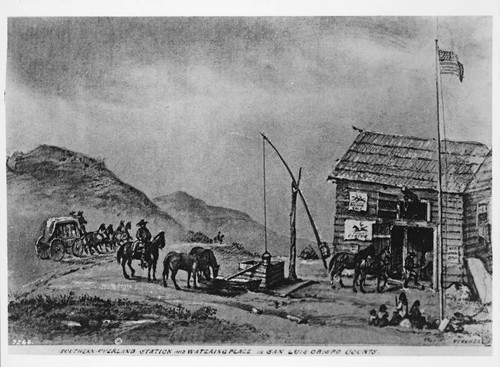 Overland Stage Station at San Luis Obispo, illustration by Vischer